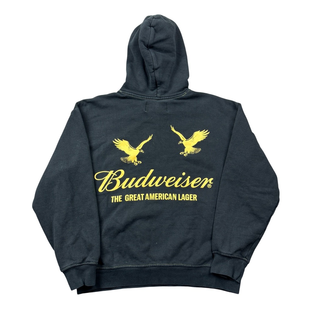 Budweiser PacSun Mens Small Black Eagle Graphic Hoodie Beer Streetwear Boxy Fit